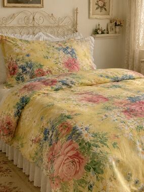 Vintage Cuddledown French Floral Twin Duvet Cover & XL Pillow Sham
